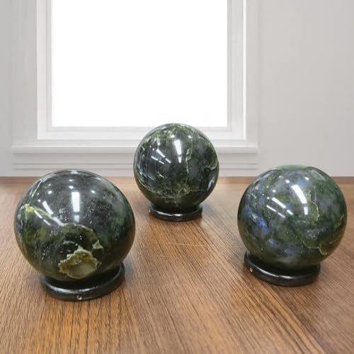 Image of Shubhanjali Labradorite Crystal Sphere Ball 250-300 GMS | Natural Polished Gemstone Sphere for Meditation, Reiki Practice, Feng Shui & Vastu Decor | Decorative Crystal Ball for Home & Office