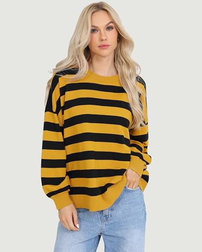Totatuit Womens Oversized Sweaters Casual Long Sleeve Crewneck Striped Knit Pullover Tops Cute 2024 Fall Sweaters4