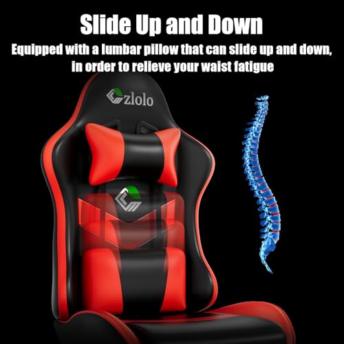 Image of Czlolo Gaming Chair, Ergonomic Office Computer Chair with Footrest and Lumbar Support Massager High Back Video Gamer Chair, Wide&Thick Cushion, 90-135 Recline, Adjustable Height, Crimson