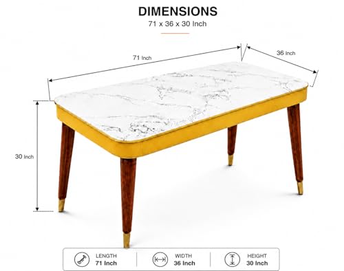 Image of WOODEN SPACE 6-Seater Wooden Dining Table Set | Nano Composite Marble Top | Solid Wood Base | Modern Dining Room Furniture with 6 Chairs (Yellow Frontline)