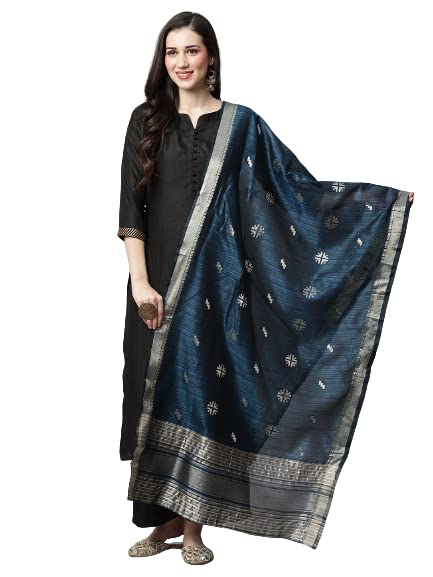 indo era Silk Blend Women Silk Teal Dupatta, Free Size-picture-12