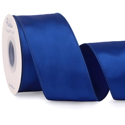 Ribbli Royal Blue Satin Wired Ribbon 2.5 Inch Royal Blue Christmas Ribbon for Gift Wrapping Wreaths Garland Tree Decoration Crafts Home Decor-Continous 20 Yards