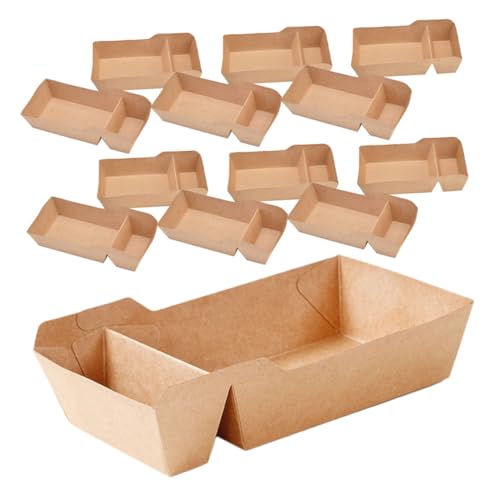 BUGUUYO 50 Pcs Caja de botanas bandeja de comida de papel para carnavales bandeja de comida de papel para acampar bandejas de comida de cumpleaños bandeja de ketchup de papas fritas Brown