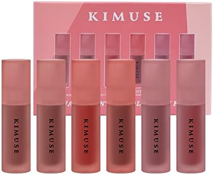 KIMUSE Lip Stain Set, 6 Colors Water Gel Lip Tint Lipstick, Highly Pigmented Long Lasting Moisturizing Lightweight Lipstain Makeup, Matte Finish