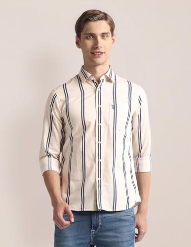 Image of U.S. Polo ASSN. Striped Regular Fit Cotton Shirts for Men - Full Sleeve Mens Casual Shirts