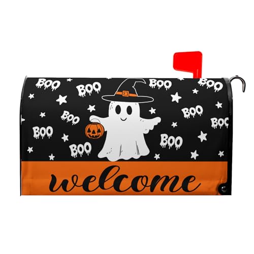 Image of Halloween Ghost Boo Mailbox Cover Magnetic Large Size 25.5 x 21 Inch Halloween Pumpkin Mail Box Covers Fall Mailbox Wraps Welcome Letter Post Box Decoration for Home Garden Yard Outdoor Outside