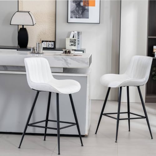 Whiterye 24’’ Bar Stools Set of 2 Modern Barstools White Bar Stools with Fabric Upholstery Counter Height Bar Stools with Low Back Stools for Kitchen Counter, Bar, Pub, Cafe (White).