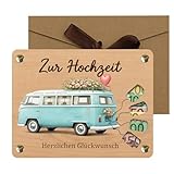 Hochzeitskarte Geldgeschenk mit Umschlägen, 10 x 13cm Geldgeschenk Hochzeit aus Holz, Hochzeitsgeschenke für Brautpaar, Personalisierte Hochzeitsgeschenk Geld Glückwunschkarte Hochzeit - Hochzeitsauto