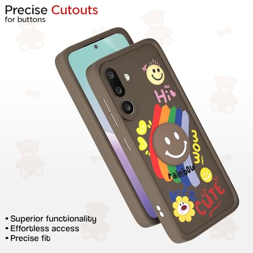 Image of Pikkme Back Cover for Samsung Galaxy M56 5G | Soft Silicone| Cute Rainbow Smile & 3D Cartoon Flower Design | Shockproof Raised Camera Protection Bumper Case (Brown)