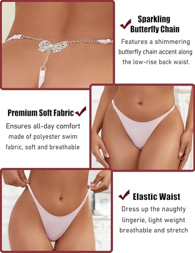 Image of Women's Rhinestone Thong Panties Crystal Chain Low Rise G String Lingerie | Rhinestone Chain T-Back Thong Panties With Adjustable Straps Low Rise G-string Micro Cheeky Shiny Panties Plus Size Underwear