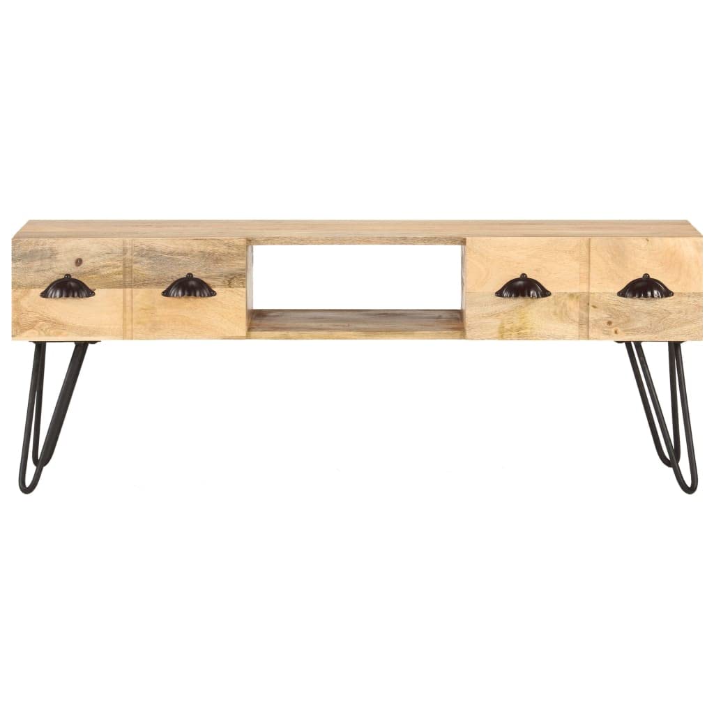 Générique Mobile TV in legno di mango massiccio, 120 x 35 x 45 cm | Stile industriale, 2 cassetti, 1 scomparto aperto, contenitore soggiorno