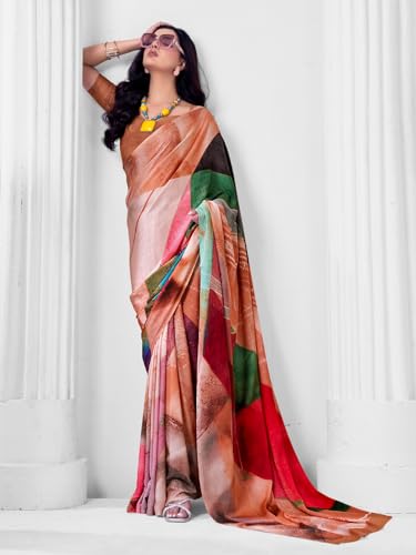 Image of SIRIL Women's Printed Crepe Silk Saree with Unstitched Blouse Piece