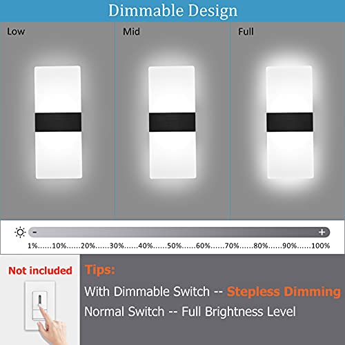Image of Lightess Modern Wall Sconces Set of Two Indoor LED Wall Mounted Lamp Hardwired Wall Lamp 12W for Bedroom Living Room Hallway, Cool White