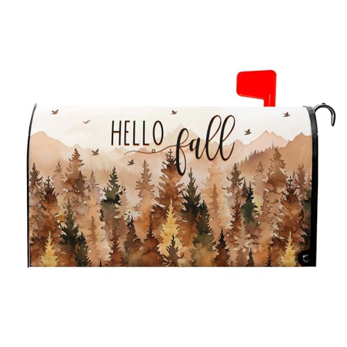 Image of Hello Fall Mailbox Covers Magnetic Large Size 25.5 x 21 Inch Fall Trees Mailbox Wraps Autumn Harvest Letterbox Mailbox Post Cover Seasonal Decor for Home Garden Yard Outdoor Outside