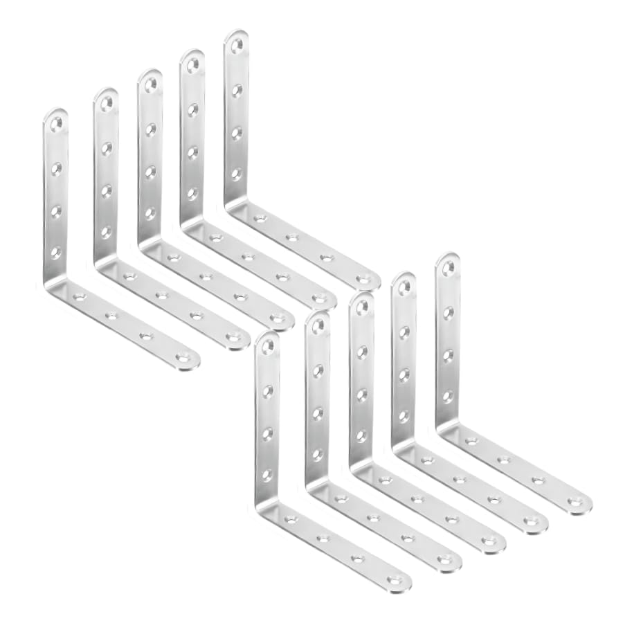 Heavy Duty Stainless Steel L-Shaped Corner Brackets - 90 Degree Wall Shelf Support, Metal Right Angle Shelf Braces (5pcs, 125x125x19mm)