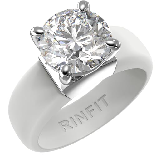 Rinfit Silicone Ring with Stone - Round Cut Cubic Zirconia Solitaire Ring for Women - Rubber Wedding Bands - Patented Design