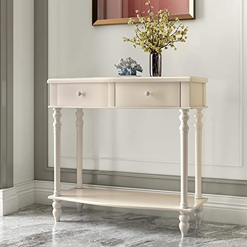 COZAYH Rustic Country Console Table Sofa Table w/Weaving Shading