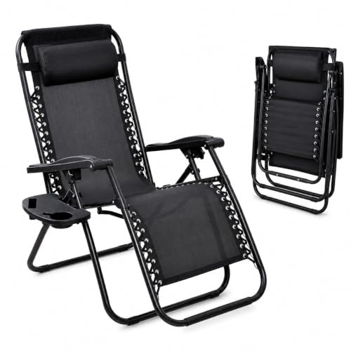 SKY-TOUCH Foldable Camping Chair Outdoor Lounges Chair Garden Chair Adjustable Beach Chair with Pillows Cup Holders for Poolside Backyard and Beach