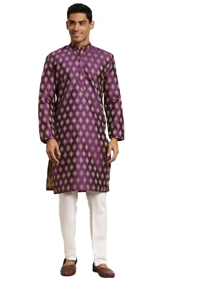 Sojanya (Since 1958 Men'S Silk Blend Booti Jacquard Indian Traditional Ethnic Dresses Kurta Churidar Pyjama Set