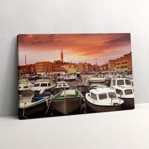 Tableau Croatie jetée avec bateaux pour salon lumineux 60x40