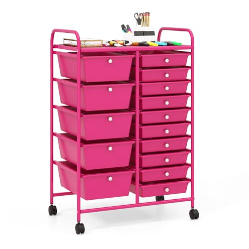 RELAX4LIFE 15-Drawer Storage Drawer Carts - Mobile Rolling Utility Cart w/Wheels, Craft Organizer for Classroom Organization and Storage, School, Office, Home, Storage Organizer Cart
