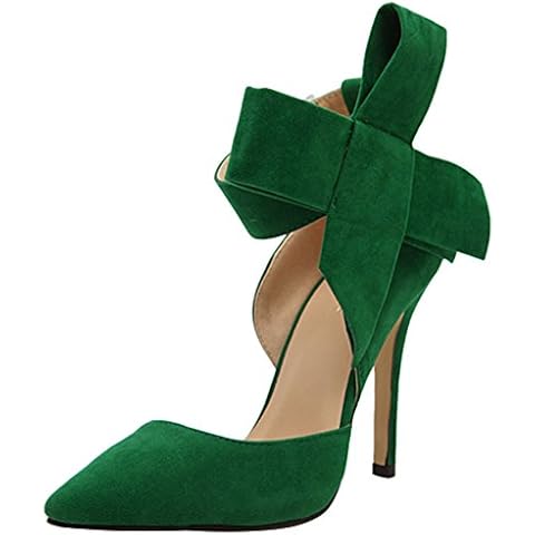 Wealsex Women Ladies Fashion Pointed Toe Stiletto Shoes Suede Leather High Heel Dress Court Shoes Ankle Strap (Green UK 6) Cover