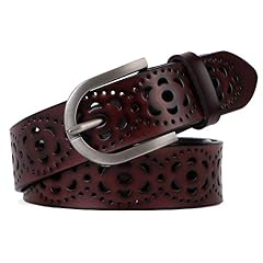 JASGOOD Hollow Genuine Leather Belt for Women Ladies Belt for Jeans Pants Casual Waist Belt