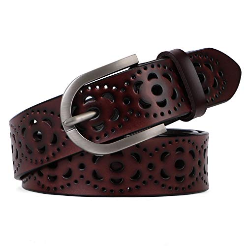 JASGOOD Women's Hollow Flower Cowhide Leather Belt With Alloy Buckle