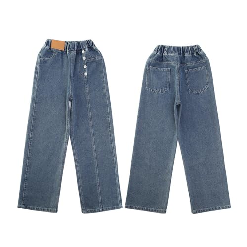 Girls Jeans Denim High Elastic Waist Wide Leg Baggy Pants Teens Casual Distressed Pants with Pockets Streetwear Clothes3