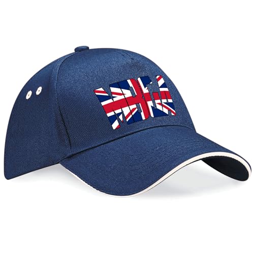 Image of Purple Print House Union Jack MBGA Baseball Cap Make Britain Great Again English Pride Patriotic British Hat for Men and Women Unisex, One Size, Navy/White