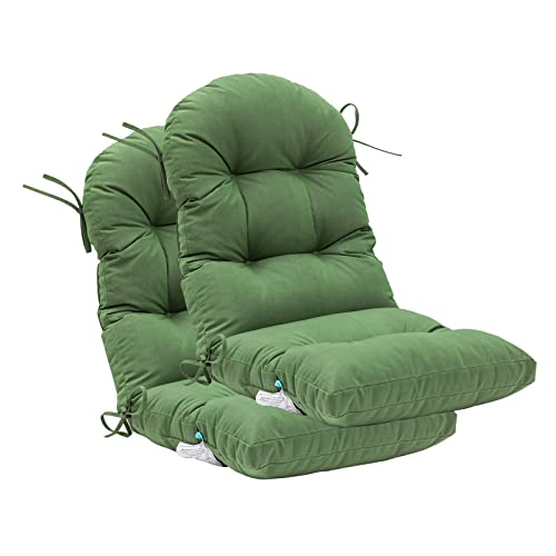 Image of QILLOWAY Outdoor High Back Chair Cushion for Adirondack, All Weather Rocking Chair Cushions Thick Padded Replacement for Patio Furniture Set of 2,Dark Green