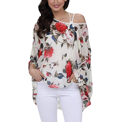 Image of Ckikiou Plus Size Batwing Flowy Semi Sheer Chiffon Blouse Tunic for Women Summer Floral Print Boho Beach Cover ups