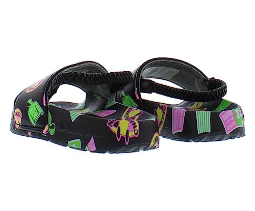 Champion Ipo Catch Print Slide Infant/Toddler Shoes Size 4, Color: Crow Black/Green/Yellow-Core Black