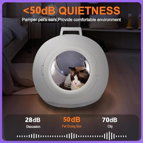 Ultra Quiet Automatic Pet Dryer for Cats & Small Dogs, Adjustable Temperature & Timer Control, Safe Hair Drying Box for Pets, Efficient & Easy Pet Grooming Solution