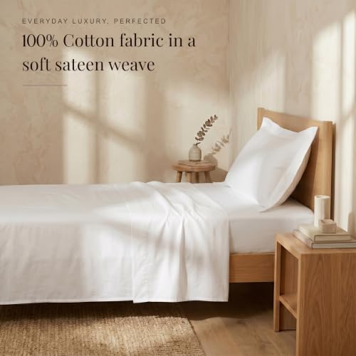 Image of Huesland Luxury 300 TC Pure Cotton Sateen Weave Single Bedsheet Set - Soft, Durable & Stylish | White | 88 x 55 inches