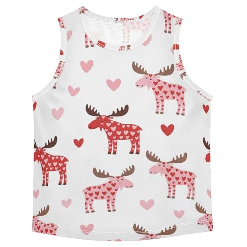 J JOYSAY Moose Heart Pink Boys Tank Top Sleeveless Muscle Shirts Quick Dry Sport Workout Active Kids T-Shirts 3-15T