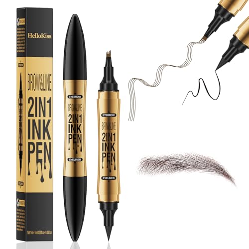 2 En 1 Lápiz de Cejas Mágico,Las Cejas Maquillaje,Resistente Al Agua y a Las Manchas, Duradero y Resistente a Las Manchas, Proporciona un Aspecto Natural (Marrón Oscuro)