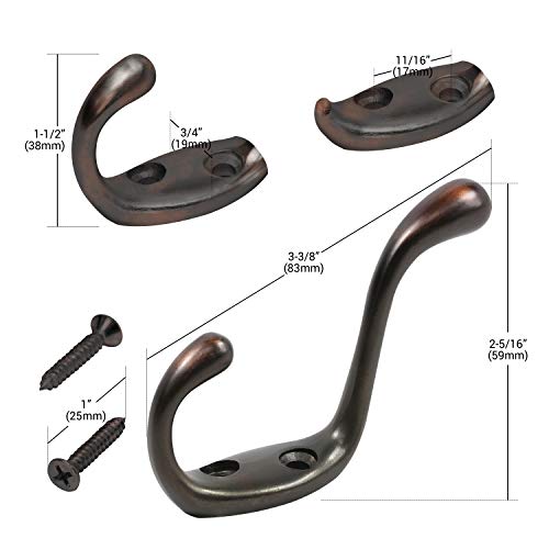 Rok Hardware Heavy Duty Dual Coat Hook, 3-1/2", Oil-Rubbed Bronze, 10 Pack ROKCH101ORB - Image 3