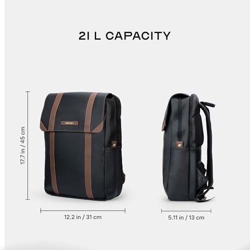 Image of Assembly Vintage 21L Laptop Backpack for Men Women 15.6 Inch Leatherette Office Travel Bag with Hidden Magnetic Flap Closure