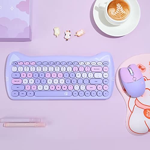 Cute Cat Keyboard and Mouse Combo Wireless, Kawaii Keyboard and Mouse for Girls and Kids, Soundless Colorful Keys, Compatible with Notebook, PC (Purple-84Keys) 2 41v7yHHCbSL. AC