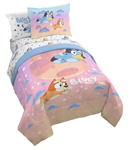 Image of Jay Franco Bluey & Bingo Full Comforter Set - 7 Piece Bed Set Includes Sheet Set & Pillow Covers - Super Soft Clouds & Stars Kids Bedding