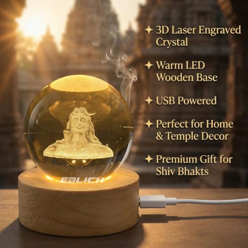 Image of 3D Adiyogi Crystal Ball Night Lamp | Shiv Crystal Ball Night Light | Solar System USB Table Colorful LED Wooden Crystal Ball For Home, Office, Birthday Gift