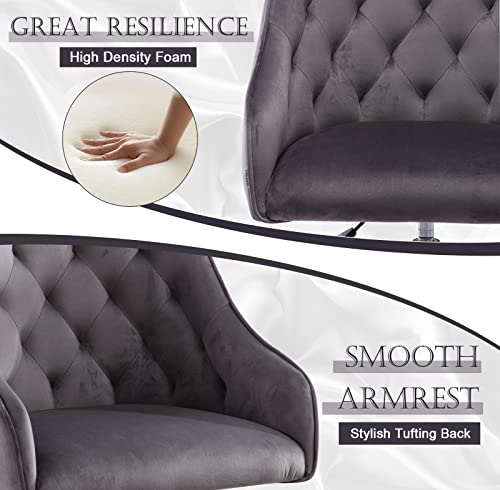 Baysitone Velvet Home Office Desk Chair, Modern Swivel Task Armchair With Adjustable Height, Upholstered Tufted Accent Computer Chair For Home And Office Working Or Studying, Dark Grey #TOP2