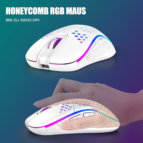 RedThunder K84 - Set tastiera e Mouse Wireless da gioco, Layout QWERTZ DE, ricaricabile, Ultra leggero, con struttura a Nido d'ape per PC Mac PS5 Xbox Gamer [versione Bianca 2024] - imagen 3