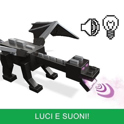 Mattel Minecraft - Set con il grande Enderdrago e le action figures di Steve e dell'Enderman, playset del 15° anniversario con accessori e design pixelato, giocattolo per bambini, 6+ anni, HTN25 - Immagine 2