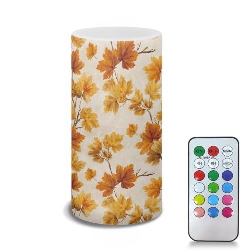 Image of Thanksgiving Flameless Flickering Candles with Remote Maple Leaf
