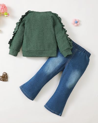 Image of Baby Toddler Girl Clothes Outfits Kids Sweatshirt Jeans Set Denim Pants Little Girls Clothes Toddler Outfit for Girls