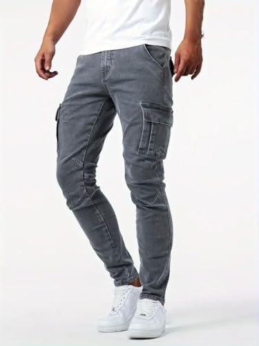 Men's Cargo Jeans Relaxed Fit Stretchy Denim Jeans Lightweight Casual Streetwear Straight Leg Athletic Pants Plain3