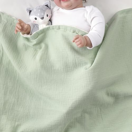Image of CREVENT 2Pcs 30''X40'' Cute Cozy Fluffy Warm Baby Blankets for Infants Toddlers' Bedding Crib Cot Stroller - Grey Cloud + Muslin Green