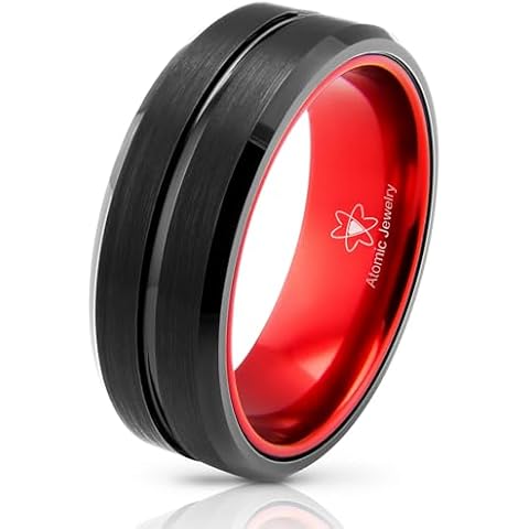Atomic Jewelry Unique Red and Black Tungsten Carbide Ring 8mm Unisex (10) Cover